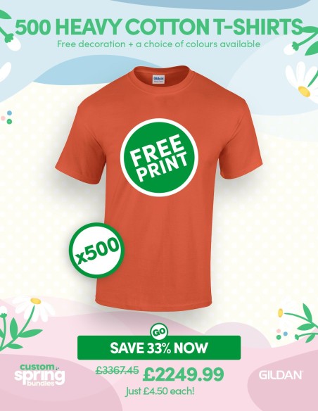 Bundle: 500 x Heavy Cotton T-Shirts with Free Printing