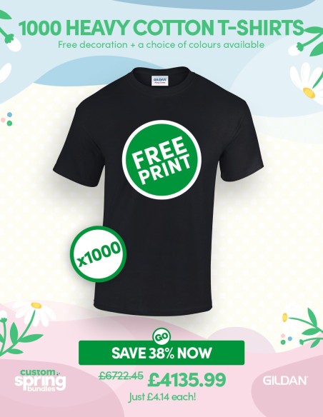 Bundle: 1000 x Heavy Cotton T-shirts with Free Printing