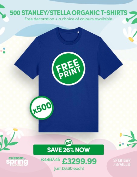 Bundle: 500 x Stanley/Stella Organic T-Shirts with Free Printing