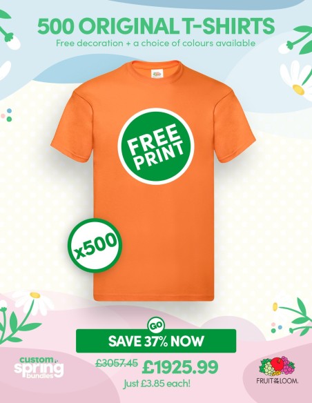 Bundle: 500 x Fruit of the Loom Original T-Shirts with Free Printing