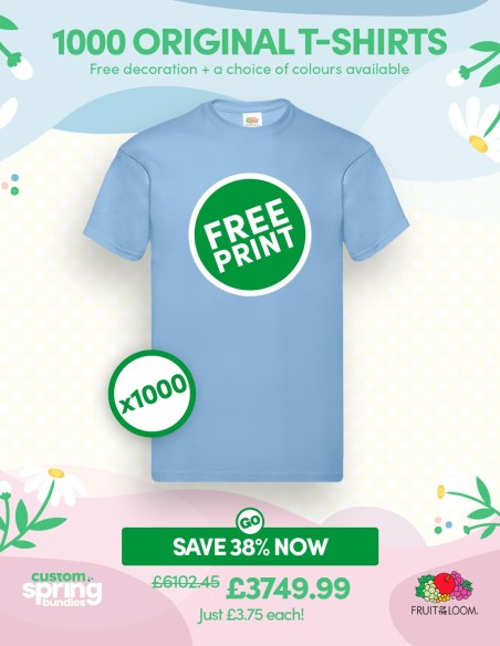 Bundle: 1000 x Fruit of the Loom Original T-Shirts with Free Printing