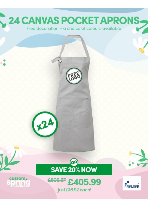 Bundle: 24 x Canvas Pocket Aprons with FREE Logo