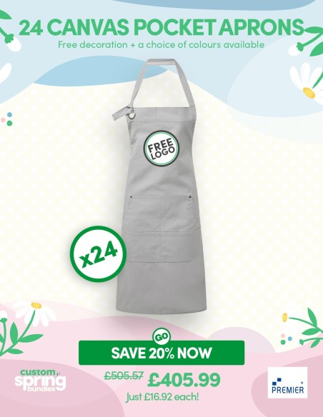 Bundle: 24 x Canvas Pocket Aprons with FREE Logo