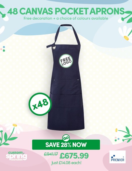 Bundle: 48 x Canvas Pocket Aprons with FREE Logo