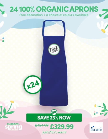 Bundle: 24 x 100% Organic Cotton Aprons with FREE Logo