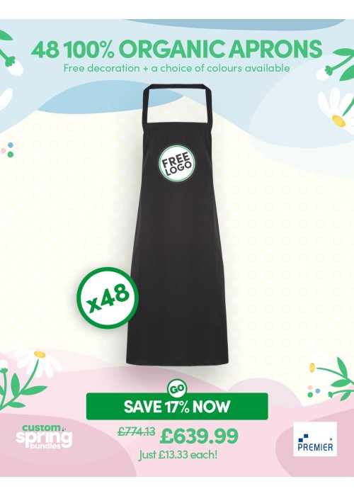 Bundle: 48 x 100% Organic Cotton Aprons with...