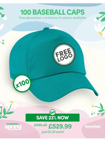 A bundle containing 100 Durable 5-Panel Baseball Cap with FREE LOGO