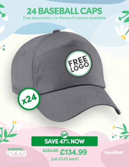 Bundle: 24 x Durable 5-Panel Baseball Caps with FREE Logo