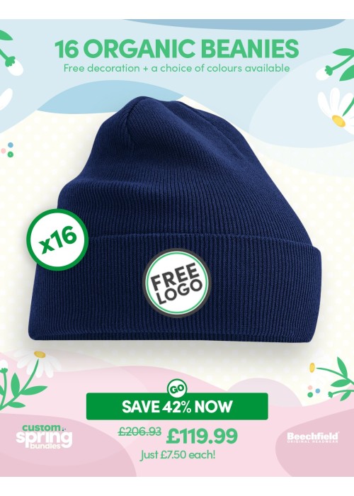 Bundle: 16 x Organic Cuffed Beanie with FREE Logo