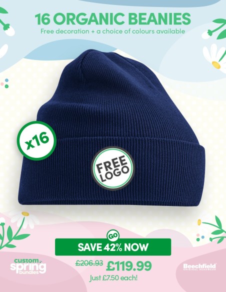Bundle: 16 x Organic Cuffed Beanie with FREE Logo