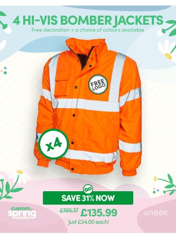 A bundle containing 4 of our best-selling Hi-vis Bomber Jackets with FREE LOGO and FREE DELIVERY included.