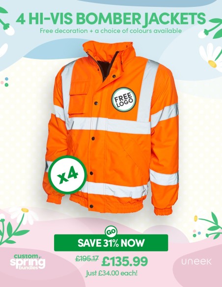 Bundle: 4 x Hi-Vis Bomber Jackets with FREE Logo