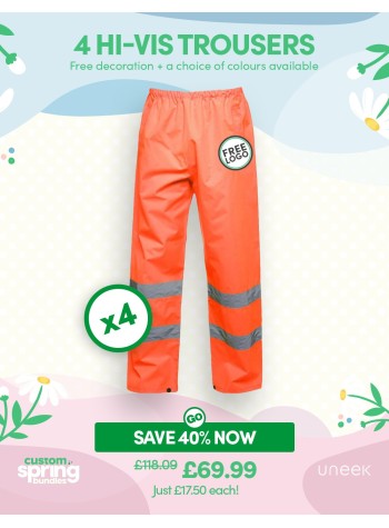 A bundle containing 4 of our best-selling Hi-vis Trousers with FREE LOGO