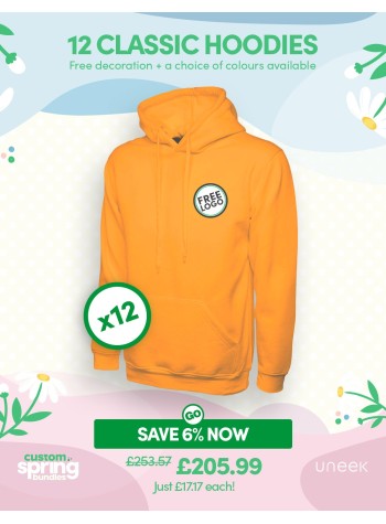 12 of our best-selling Classic Hoodies with FREE LOGO and FREE DELIVERY included.