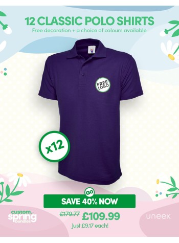 Bundle: 12 Classic Polo Shirts with Free Logo