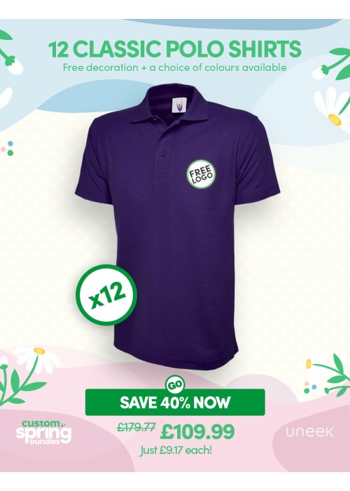 Bundle: 12 Classic Polo Shirts with Free Logo