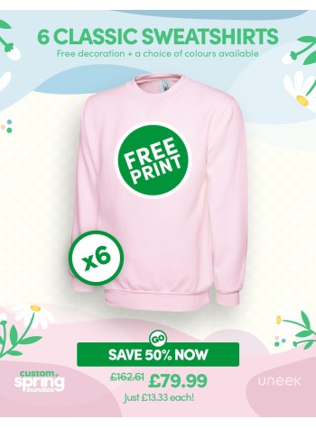 6 of our best-selling Classic Sweatshirts with FREE LOGO included.