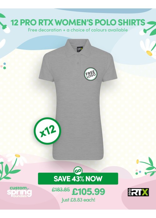 Bundle: 12 ProRTX Women's Polo Shirts with Free...
