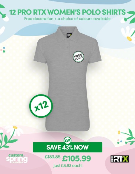 Bundle: 12 ProRTX Women's Polo Shirts with Free logo