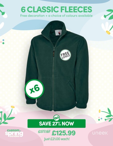Bundle: 6 Classic Full Zip Fleece Jackets with Free Logo