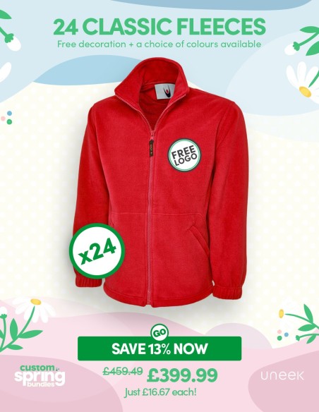 Bundle: 24 Classic Full Zip Fleece Jackets with Free Logo