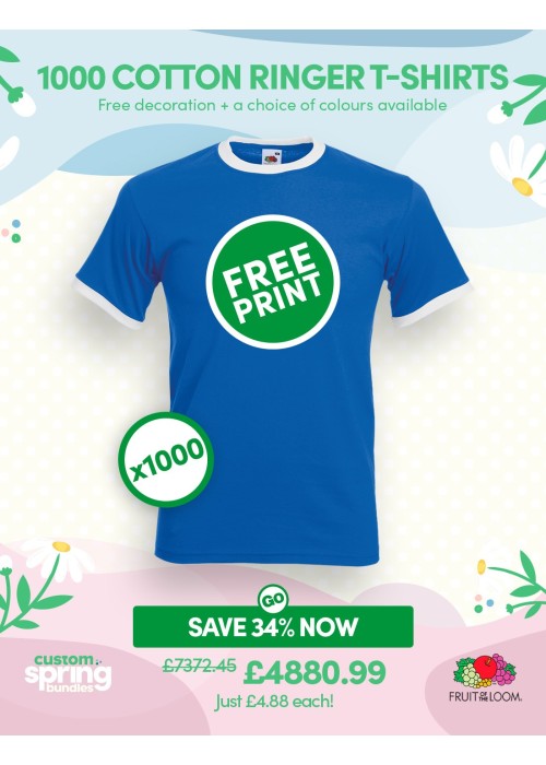Bundle: 1000 x Cotton Ringer T-Shirts with Free...