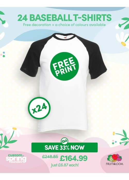 Bundle: 24 x Baseball T-Shirts with Free Printing
