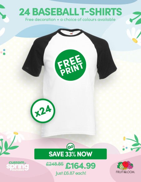 Bundle: 24 x Baseball T-Shirts with Free Printing