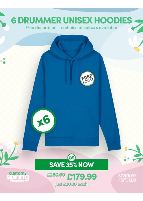 Bundle: 6 x Drummer Unisex Hoodie with Free Logo