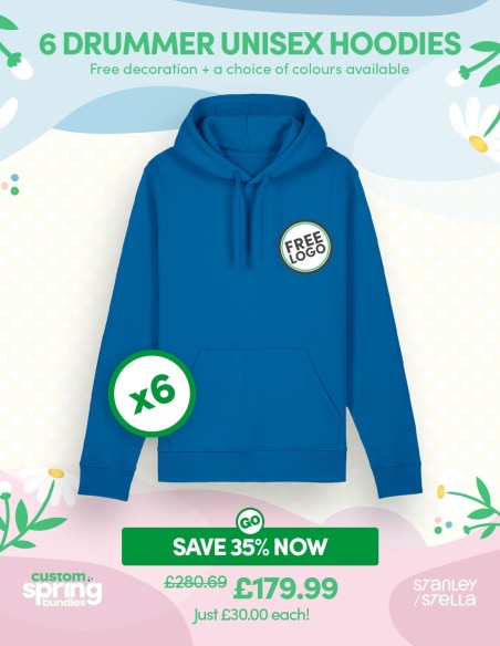 Bundle: 6 x Drummer Unisex Hoodie with Free Logo