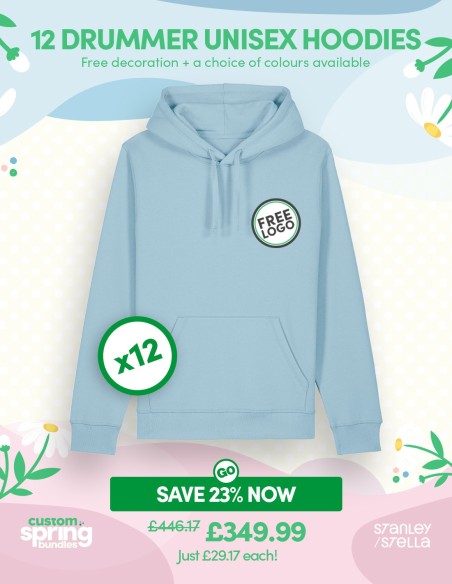 Bundle: 12 x Drummer Unisex Hoodie with Free Logo