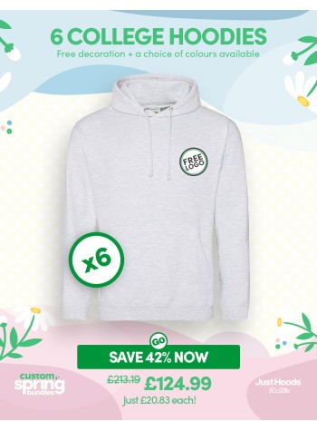 A bundle containing 6 College Hoodies with FREE PRINTING or EMBROIDERY and FREE DELIVERY included.