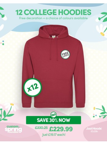 A bundle containing 12 College Hoodies with FREE PRINTING or EMBROIDERY and FREE DELIVERY included.