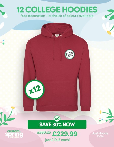 Bundle: 12 x College Hoodie with Free Logo