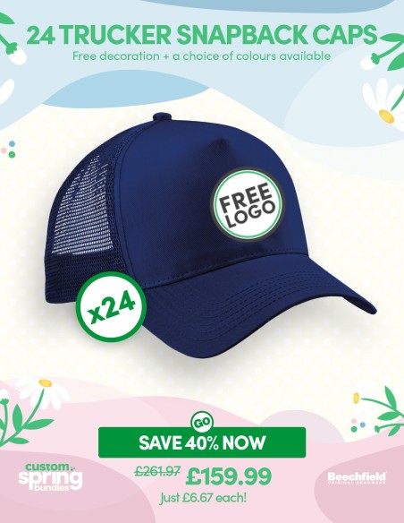 Bundle: 24 x Snapback Trucker Baseball Cap with FREE Logo
