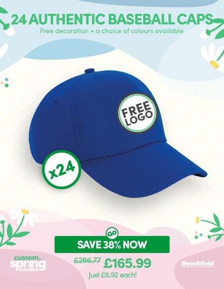 Bundle: 24 x Authentic 5-Panel Baseball Cap with FREE Logo