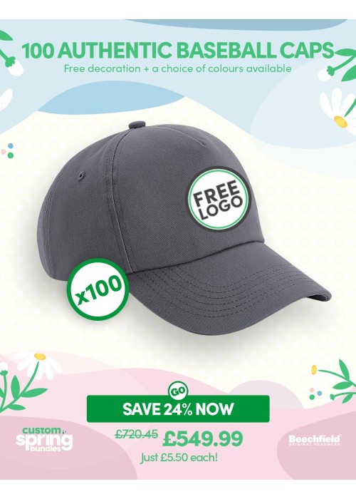 Bundle: 100 x Authentic Panel Baseball Cap with...