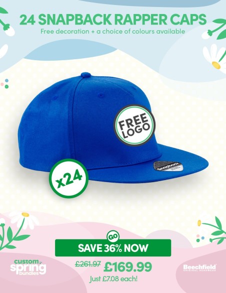 Bundle: 24 x 5-Panel Snapback Rapper Cap with FREE Logo