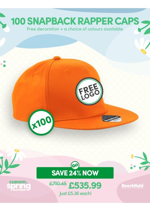 Bundle: 100 x 5-Panel Snapback Rapper with FREE...