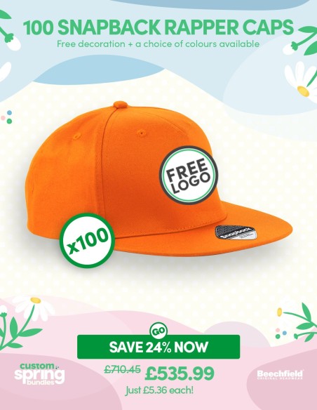 Bundle: 100 x 5-Panel Snapback Rapper with FREE Logo