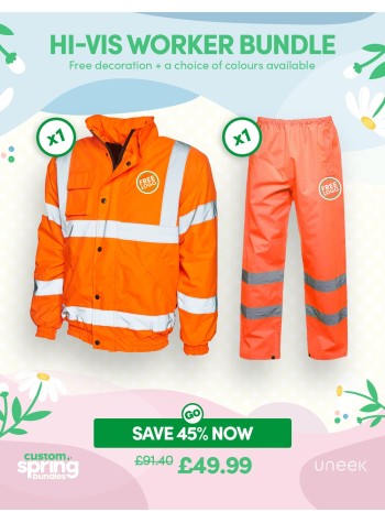 A fantastic value Hi-Vis Worker bundle of our best-selling Workwear with FREE CUSTOMISATION included.
