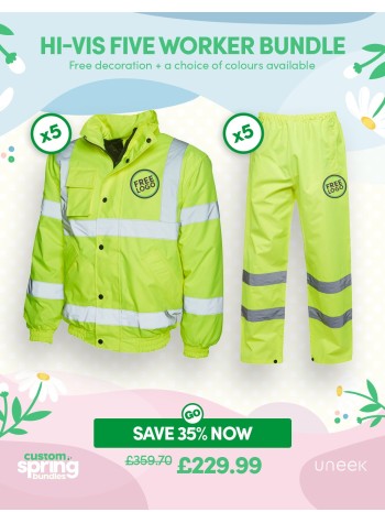 A fantastic value 5x Hi-Vis Worker bundle of our best-selling Workwear with FREE CUSTOMISATION included.