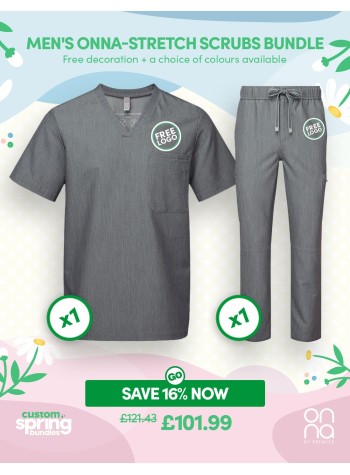 Introducing the Men's Onna-stretch Scrubs Bundle, the ultimate uniform for the modern-day professional!