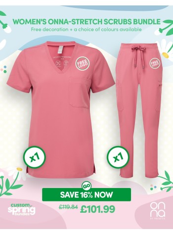 Introducing the Women's Onna-stretch Scrubs Bundle, the ultimate uniform for the modern-day professional!