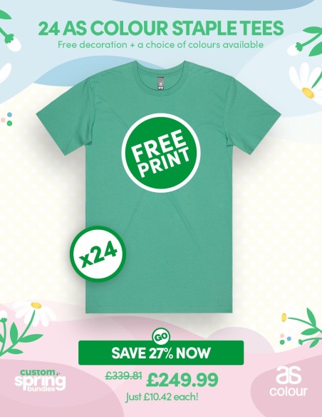 Bundle: 24 x AS Colour Staple Tees with Free Printing