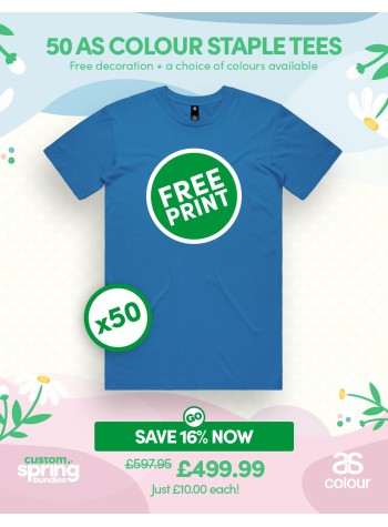 Bundle: 50 x AS Colour Staple Tees with Free Printing