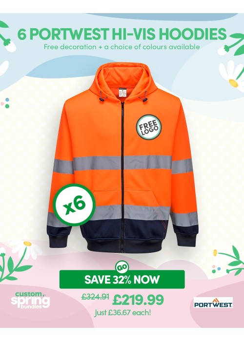 Bundle: 6 x Portwest Hi-Vis Contrast Zipped...