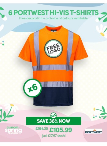 Bundle: 6 x Portwest Two Tone Hi-Vis T-Shirts with Free Logo