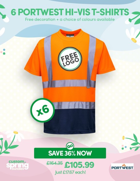 Bundle: 6 x Portwest Two Tone Hi-Vis T-Shirts with Free Logo