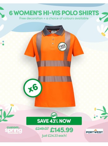 Bundle: 6 x Portwest Women's Hi-Vis Polo Shirts with Free Logo